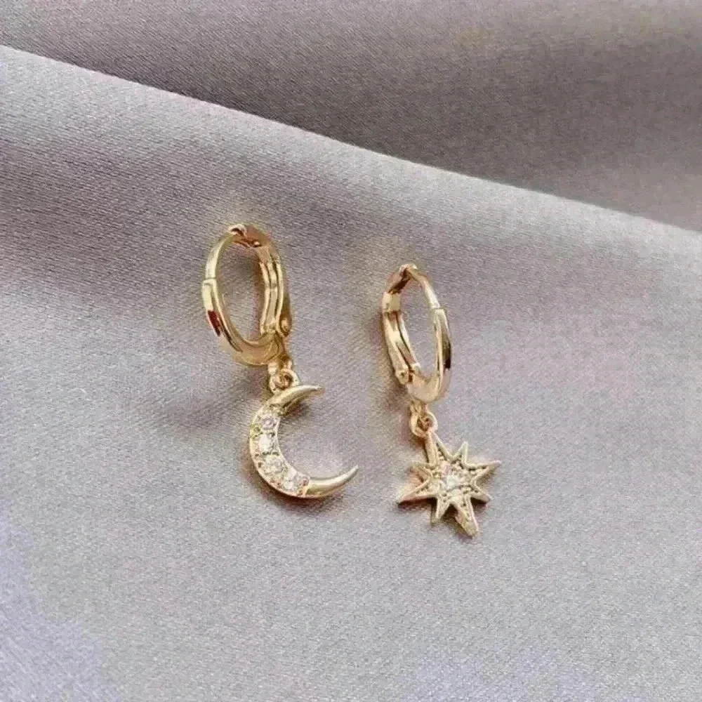 Gold Moon and Star Earrings